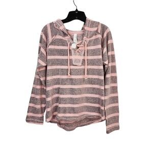 Coconut Creek Women's Striped Lace-Up Notch Hoodie - M